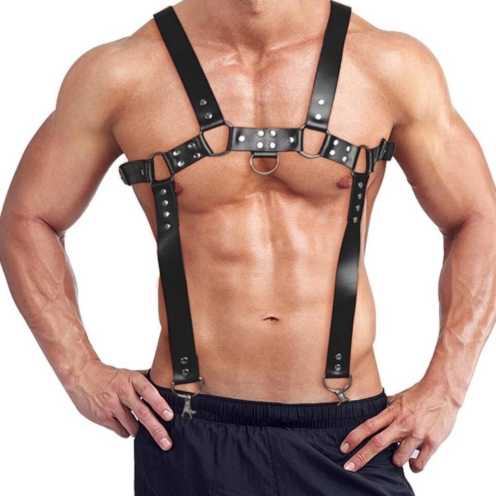 Mens Leather Harness, Adjustable Goth Men Body Chest Harness, Steampunk Shoulder